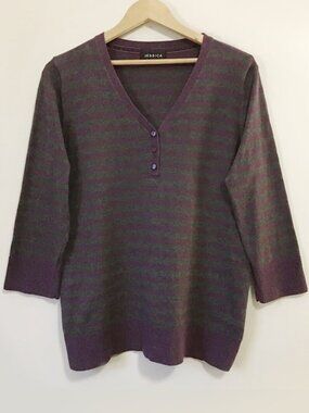 Vintage 90s Vibes Jessica Purple and Grey 1/4 Button Down Grunge Sweater